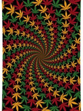 Rasta Leaf Spiral 3D Tapestry ~ Complete w/Corner Loops ~ 60" x 90" ~ Brand New!